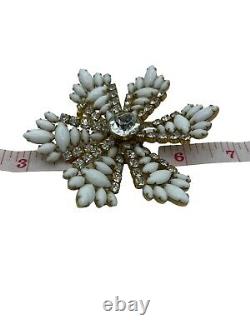 Julianna Statement Brooch Rare Snowflake White Milk Glass Flower Vintage Large