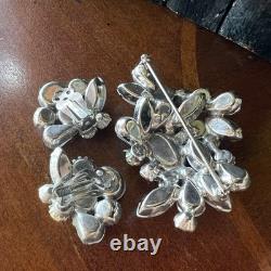 KRAMER NY Rhodium White Milk Glass Givre Pearl AB Rhinestone Brooch Earrings Set