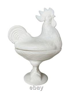 Kanawha White Milk Glass Rooster Covered Dish 9
