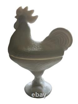 Kanawha White Milk Glass Rooster Covered Dish 9