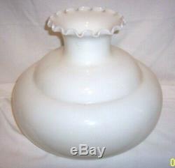 LARGE MILK GLASS WHITE Lamp Shade RUFFLED TOP 9 1/2 inch fitter 11 tall