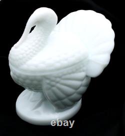 LE Smith Covered TURKEY MILK GLASS WHITE Candy Dish 2pcs Thanksgiving