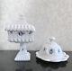 Le Smith Milk Glass Delft Blue Onion Dominion Butter Dish & Wedding Bowl