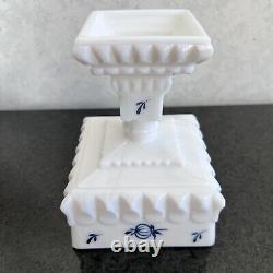 LE Smith Milk Glass Delft Blue Onion Dominion Butter Dish & Wedding Bowl