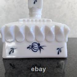 LE Smith Milk Glass Delft Blue Onion Dominion Butter Dish & Wedding Bowl