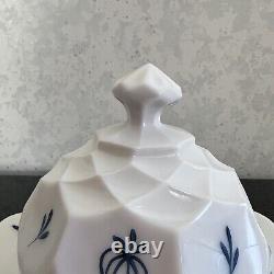 LE Smith Milk Glass Delft Blue Onion Dominion Butter Dish & Wedding Bowl