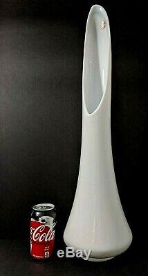 LE Smith White Swung Glass Vase Milk Glass 26 x 7 MCM MidCentury Modern