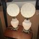 Local Pickup Pair Vintage L&l Wmc Milk Glass Hurricane Lamps Lotus Dual Light