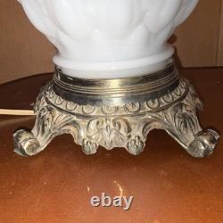 LOCAL PICKUP Pair Vintage L&L WMC Milk Glass Hurricane Lamps Lotus Dual Light