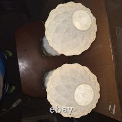 LOCAL PICKUP Pair Vintage L&L WMC Milk Glass Hurricane Lamps Lotus Dual Light