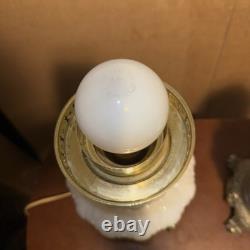 LOCAL PICKUP Pair Vintage L&L WMC Milk Glass Hurricane Lamps Lotus Dual Light