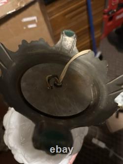 LOCAL PICKUP Pair Vintage L&L WMC Milk Glass Hurricane Lamps Lotus Dual Light