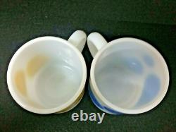 LOT 2 milk white glass coffee mugs HAPPY SMILEY FACE Glasbake