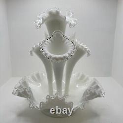 Large Beautiful Signed Don Fenton Milk Glass Silver Crest 4 Horn Epergne Vintage