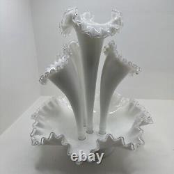 Large Beautiful Signed Don Fenton Milk Glass Silver Crest 4 Horn Epergne Vintage