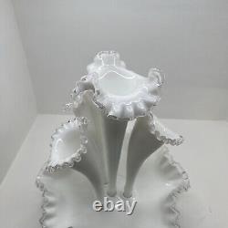 Large Beautiful Signed Don Fenton Milk Glass Silver Crest 4 Horn Epergne Vintage