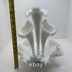 Large Beautiful Signed Don Fenton Milk Glass Silver Crest 4 Horn Epergne Vintage