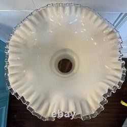 Large Fenton White Milk Glass Silver Crest Torchiere Ruffled Edge Lamp Shade