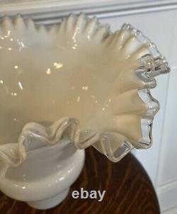 Large Fenton White Milk Glass Silver Crest Torchiere Ruffled Edge Lamp Shade