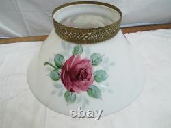 Large Hanging Lamp White Milk Glass Slant Cone Shade Rose Painted 14 Parlor