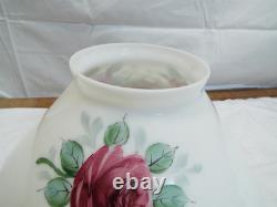 Large Hanging Lamp White Milk Glass Slant Cone Shade Rose Painted 14 Parlor