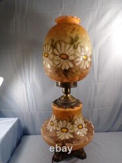 Large Milk Glass Hand Painted Electric Table Lamp White Daisies L. G. Wright