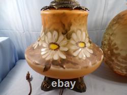Large Milk Glass Hand Painted Electric Table Lamp White Daisies L. G. Wright