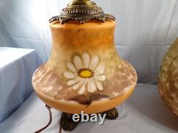 Large Milk Glass Hand Painted Electric Table Lamp White Daisies L. G. Wright