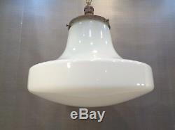 Large Vintage Antique Hanging Swag Lamp Mushroom White Milk Glass Bank School