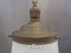 Large Vintage Antique Hanging Swag Lamp Mushroom White Milk Glass Bank School