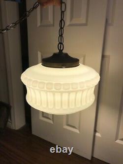 Large Vintage Milk Glass Chandelier White Glass Pendant Style with Brass Canopy