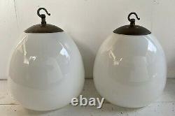 Large Vintage Milk Glass Opaline Pendant Lamp Lights Industrial with Galleries