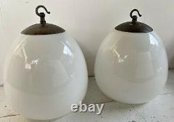 Large Vintage Milk Glass Opaline Pendant Lamp Lights Industrial with Galleries