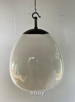 Large Vintage Milk Glass Opaline Pendant Lamp Lights Industrial with Galleries