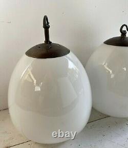 Large Vintage Milk Glass Opaline Pendant Lamp Lights Industrial with Galleries