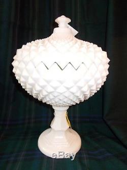 Large Vintage Westmoreland English Hobnail Milk Glass Covered Compote 14Tall