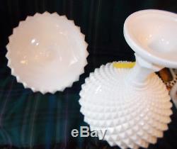 Large Vintage Westmoreland English Hobnail Milk Glass Covered Compote 14Tall