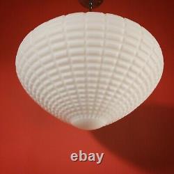 Large Vintage White Milk Glass Opaline Pendant Ceiling Light