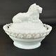 Large Westmoreland Milk Glass Lion On Nest Dish Lacy Base Farmhouse Vintage Usa