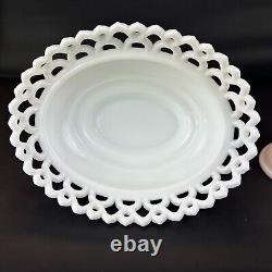 Large Westmoreland Milk Glass Lion on Nest Dish Lacy Base Farmhouse Vintage USA