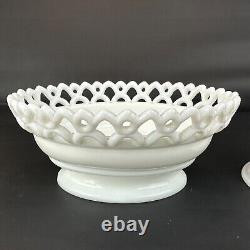 Large Westmoreland Milk Glass Lion on Nest Dish Lacy Base Farmhouse Vintage USA