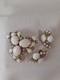 Large White Milk Glass Cabochons & Aurora Borealis Rhinestone Brooch & Earrings