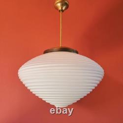 Large White Opaline Milk Glass Pendant Light 1960s Mid Century Kamenicky Senov