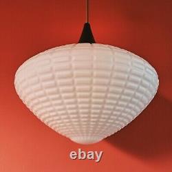 Large White Opaline Milk Glass Pendant Light 1960s Mid Century Kamenicky Senov
