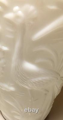 Large milk glass vase 15-1/2 inches peacock heron quail birds
