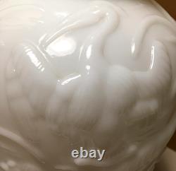 Large milk glass vase 15-1/2 inches peacock heron quail birds