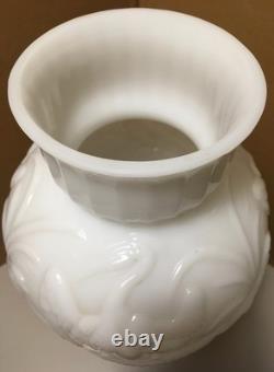 Large milk glass vase 15-1/2 inches peacock heron quail birds