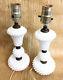 Leviton White Milk Glass Hubnail Table Lamps / Pair Of 2 /excllemt Working Cond