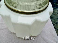 Lg. Vintage Art Deco Hall / High Ceiling Light Shade Milk Glass & Bubble Glass