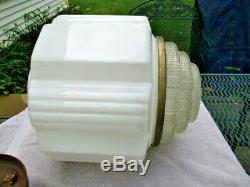 Lg. Vintage Art Deco Hall / High Ceiling Light Shade Milk Glass & Bubble Glass